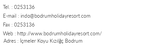 Bodrum Holiday Resort & Spa telefon numaralar, faks, e-mail, posta adresi ve iletiim bilgileri